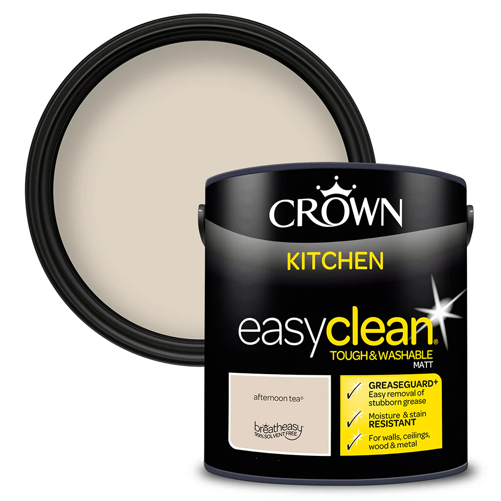 Crown Paint Easyclean Kitchen Paint Afternoon Tea Matt | 2.5L, Greaseguard+