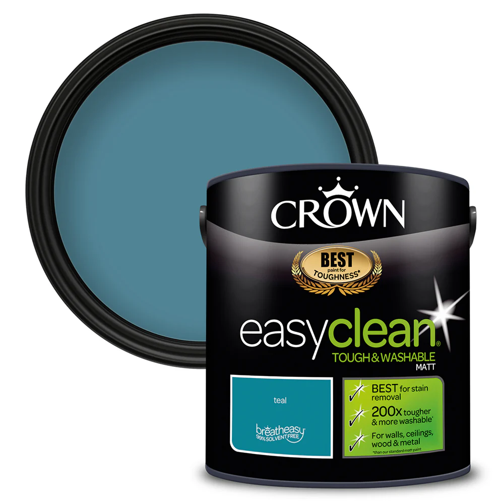 Crown Paint Easyclean Matt 200 Teal Washable Wall & Ceiling Paint | 2.5L