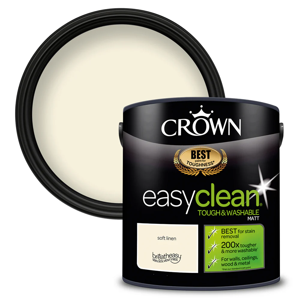 Crown Paint Easyclean Matt Emulsion Paint Soft Linen | 2.5L, Washable