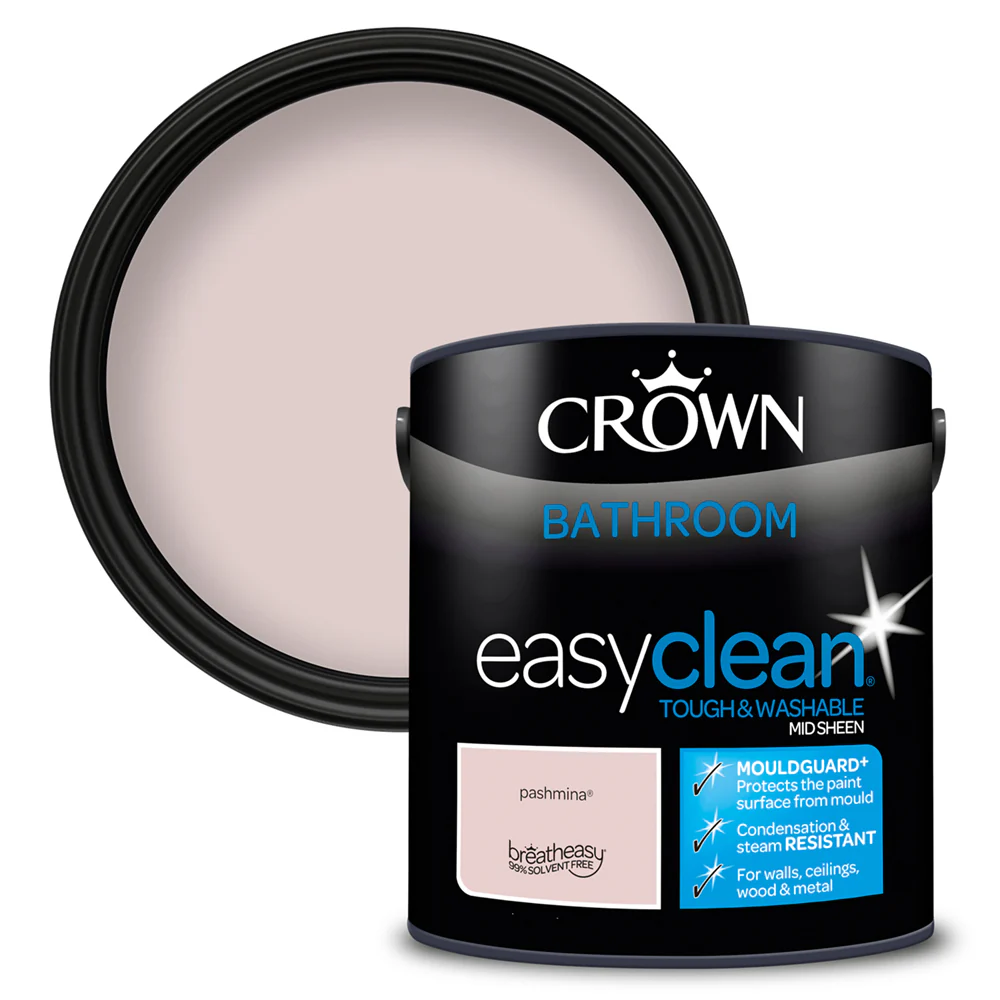 Crown Paint Easyclean Pashmina Bathroom Paint | 2.5L, Mid Sheen