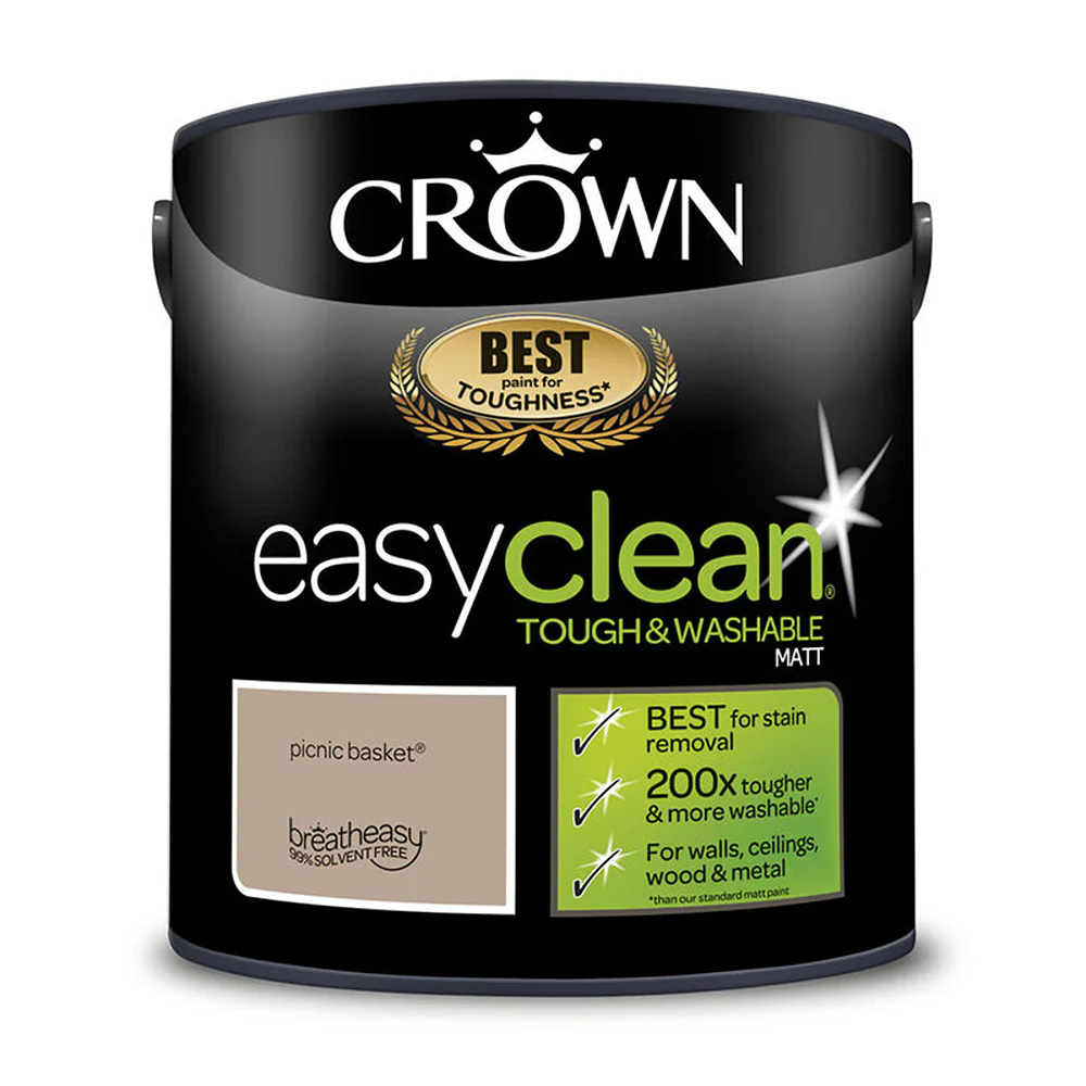 Crown Paint Easyclean Picnic Basket Matt Paint | Tough & Washable, 2.5L