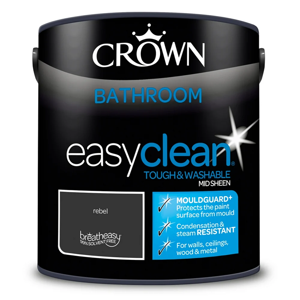 Crown Paint Easyclean Rebel Bathroom Paint | 2.5L, Mid Sheen