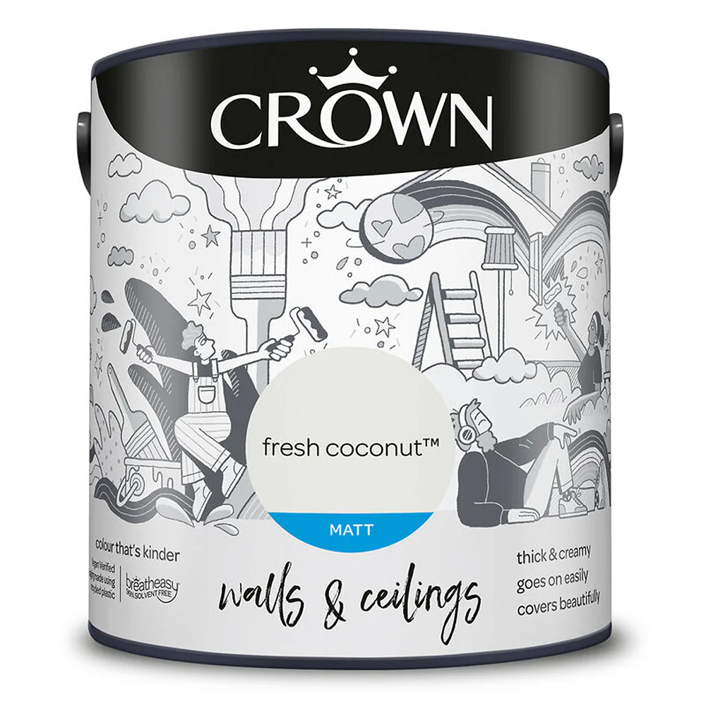 Crown Paint Fresh Coconut Matt Emulsion Paint | 2.5L, Walls and Ceilings