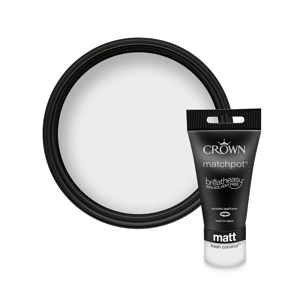Crown Paint Fresh Coconut Matt Matchpot Paint Sample | 40ml, Built-In Applicator