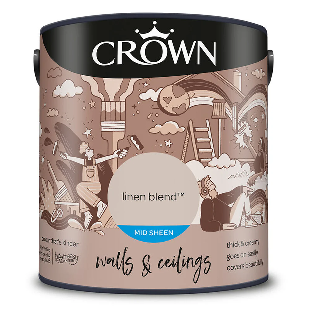 Crown Paint Linen Blend Mid Sheen Wall & Ceiling Paint | 2.5L, Breatheasy