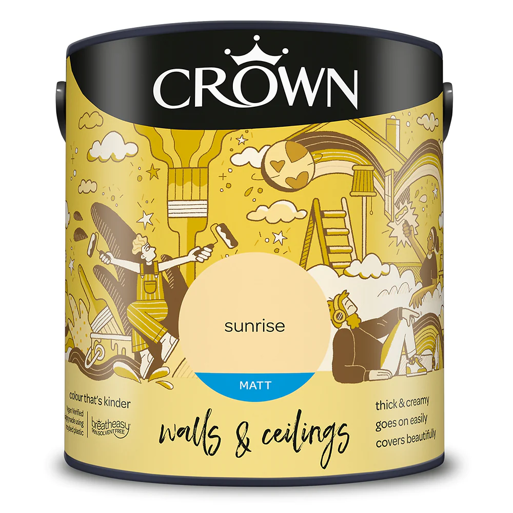 Crown Paint Matt Sunrise Wall & Ceiling Emulsion Paint | 2.5L, Breatheasy