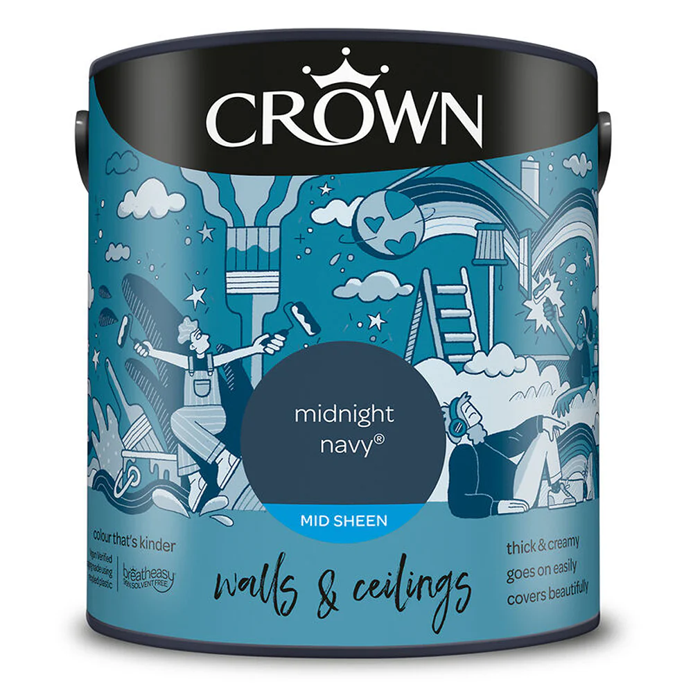 Crown Paint Midnight Navy Mid Sheen Wall & Ceiling Paint | Breatheasy, 2.5L