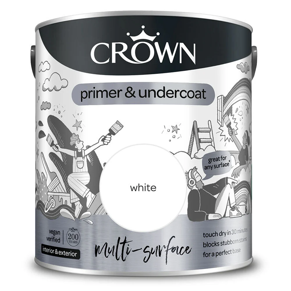 Crown Paint Multi Surface Primer and Undercoat | White, Interior & Exterior 2.5L