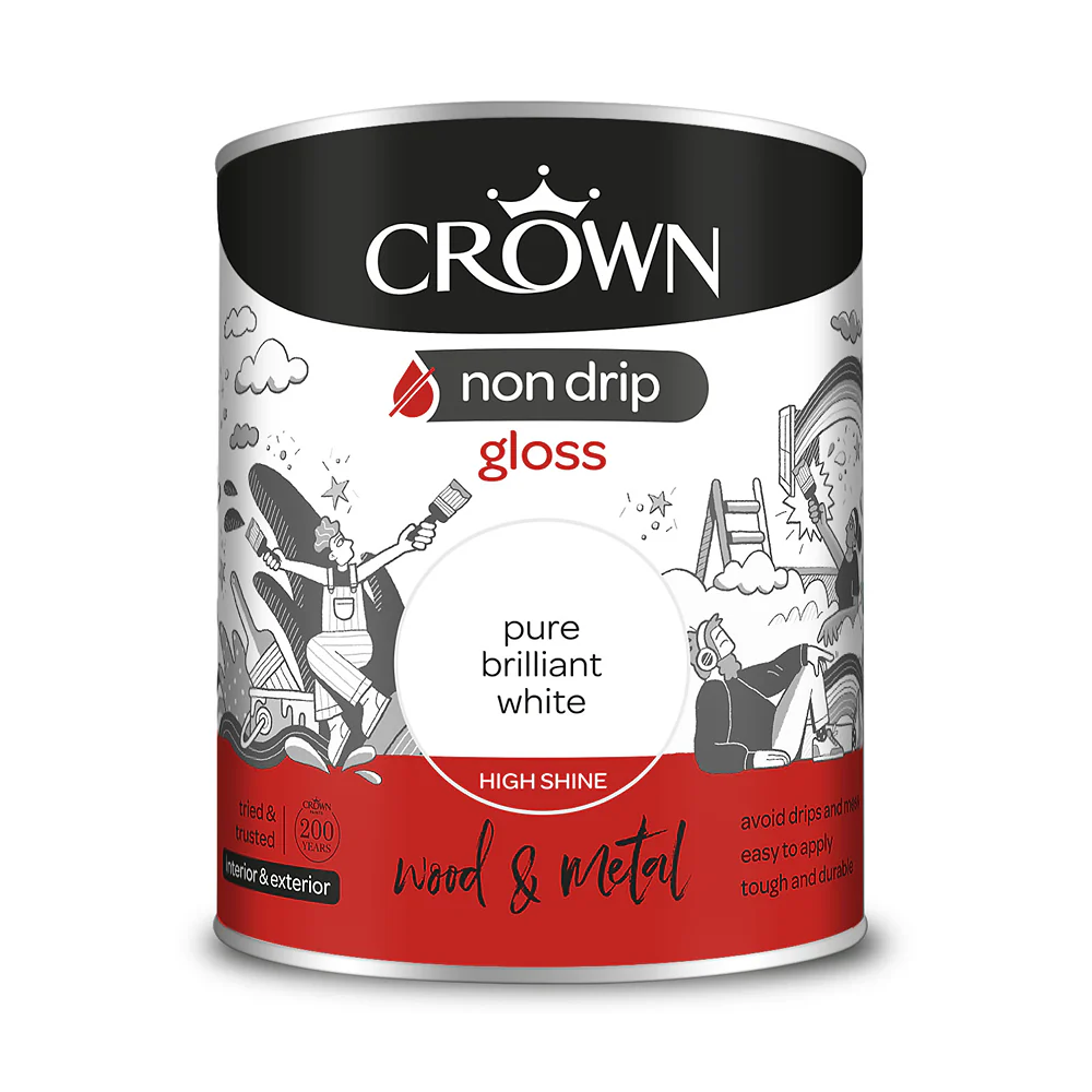 Crown Paint Non Drip Pure Brilliant White Gloss Paint | 750ml