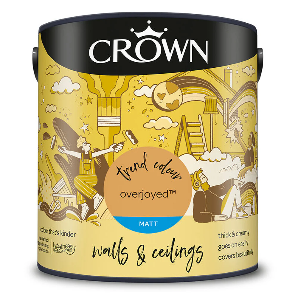 Crown Paint Overjoyed Matt Emulsion Wall and Ceiling Paint | 2.5L, Breatheasy