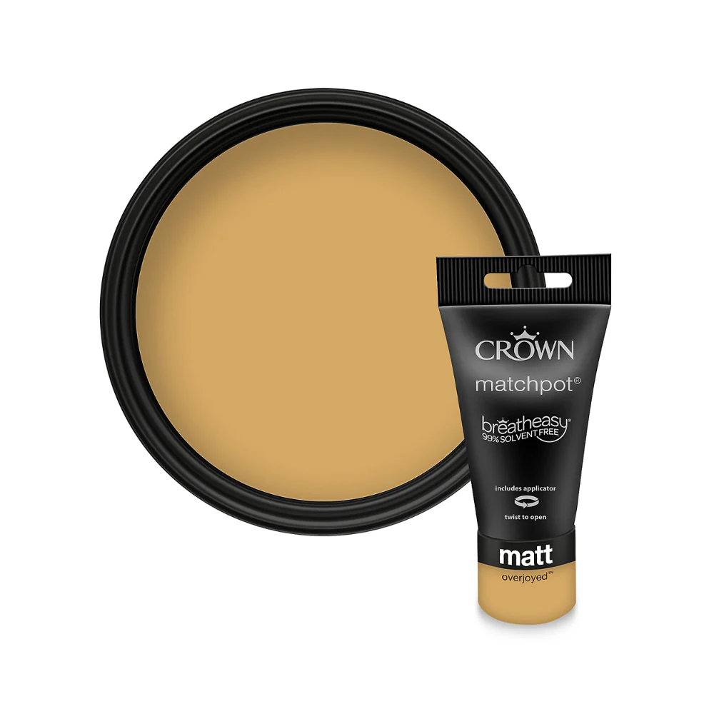 Crown Paint Overjoyed Matt Matchpot Paint Tester | 40ml, Golden Yellow