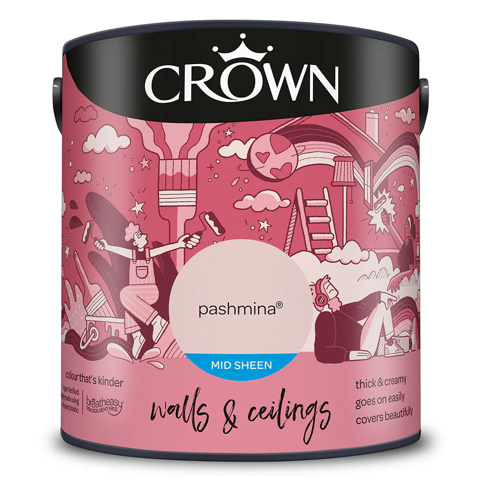 Crown Paint Pashmina Mid Sheen Interior Wall & Ceiling Paint | 2.5L, Breatheasy