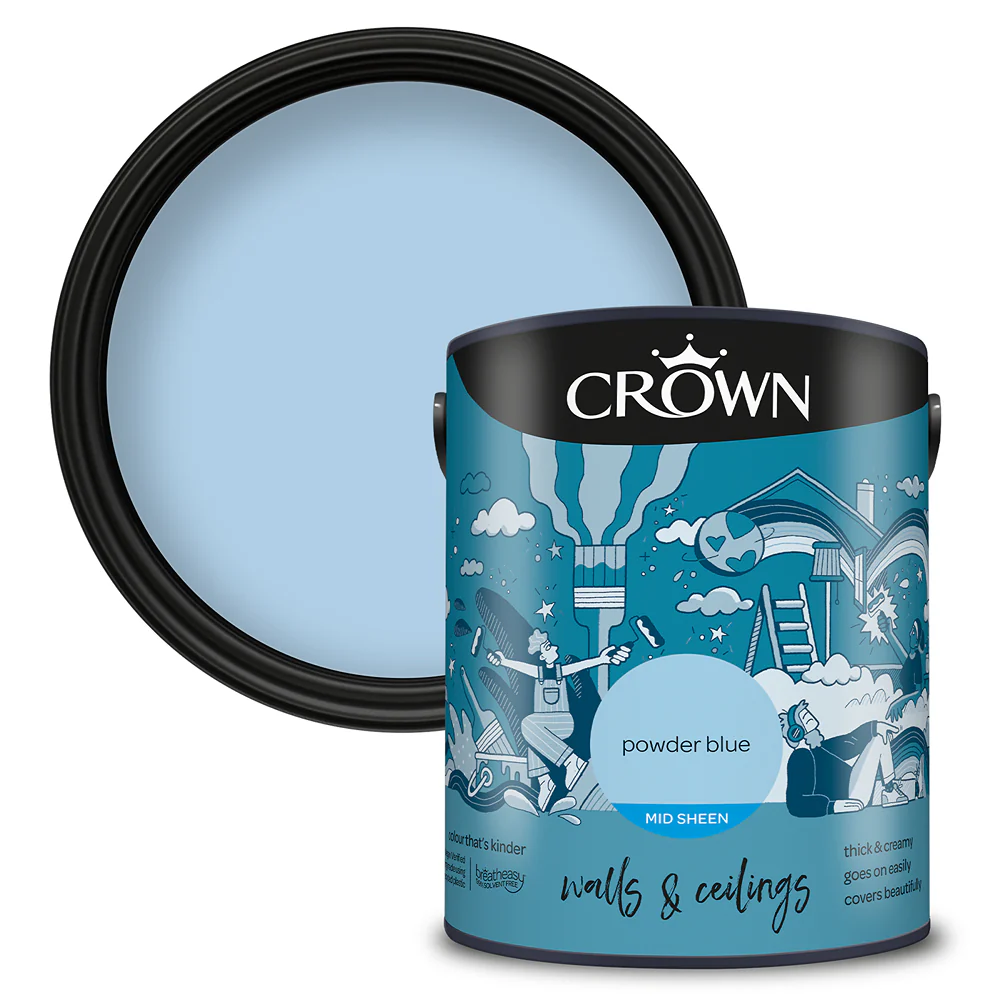 Crown Paint Powder Blue Mid Sheen Wall & Ceiling Paint | 5L, Breatheasy - Image 2