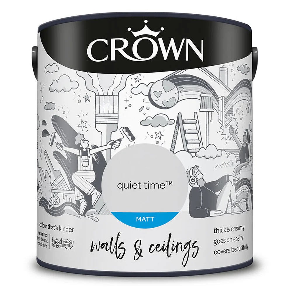 Crown Paint Quiet Time Matt Emulsion Paint | 2.5L, Walls and Ceilings, Low Odour