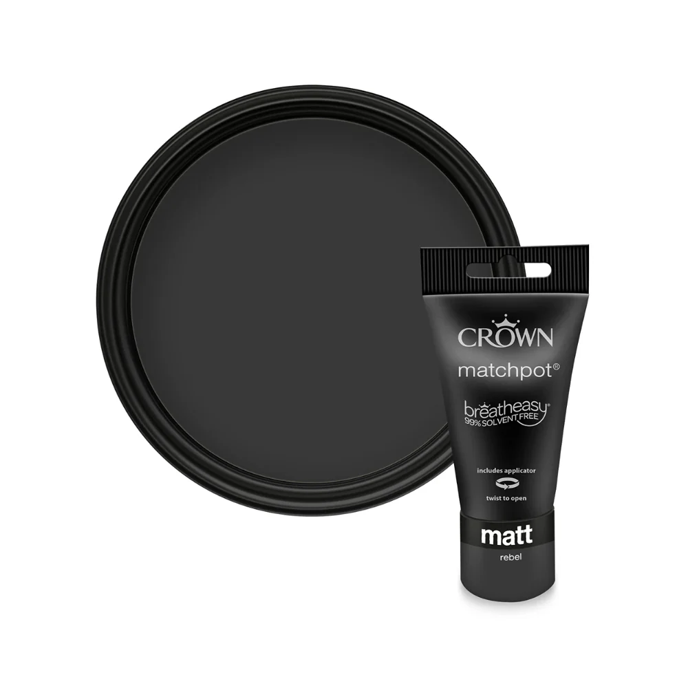 Crown Paint Rebel Matt Matchpot Tester Paint | 40ml, Built-In Applicator