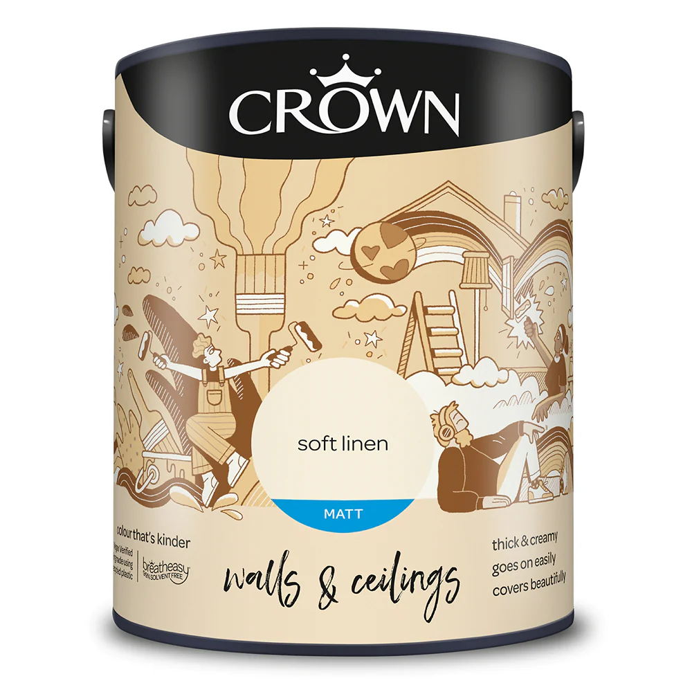 Crown Paint Soft Linen Matt Emulsion Paint | 5L, Low Odour, Walls and Ceilings