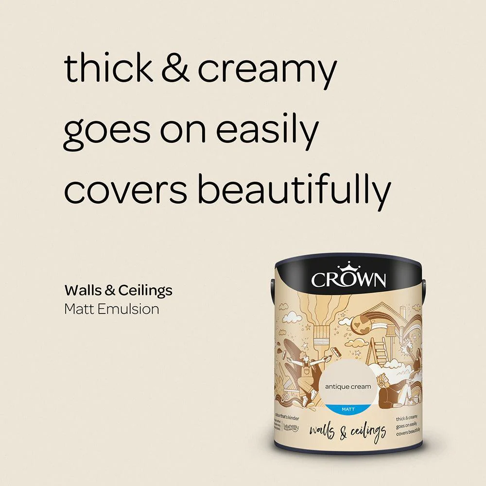 Crown Walls & Ceilings Matt Emulsion Paint | Antique Cream - Image 6