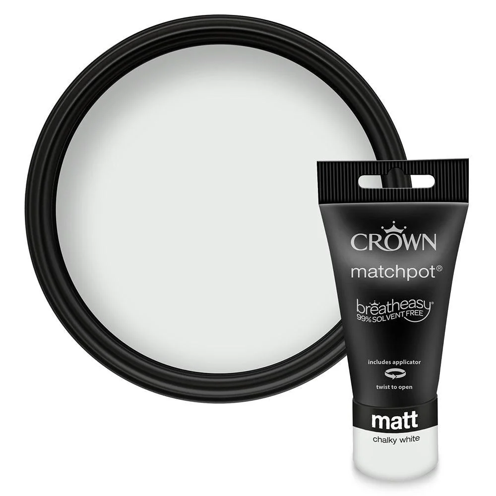 Crown Walls & Ceilings Matt Emulsion Paint | Chalky White | 40ml Tester