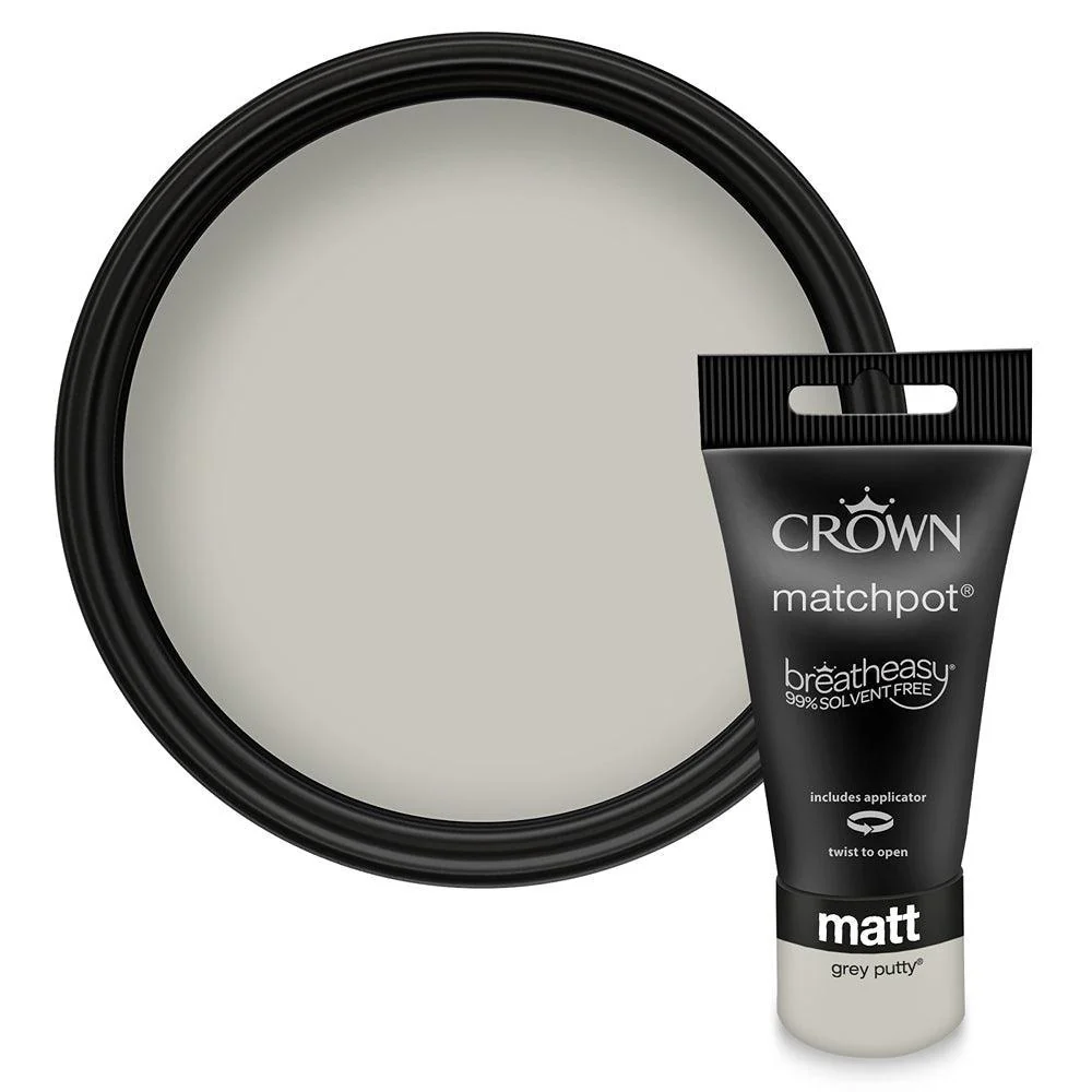 Crown Walls & Ceilings Matt Emulsion Paint | Grey Putty | 40ml Tester