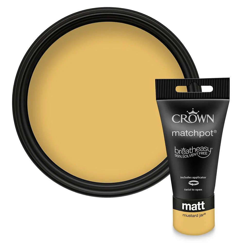Crown Walls & Ceilings Matt Emulsion Paint | Mustard Jar | 40ml Tester