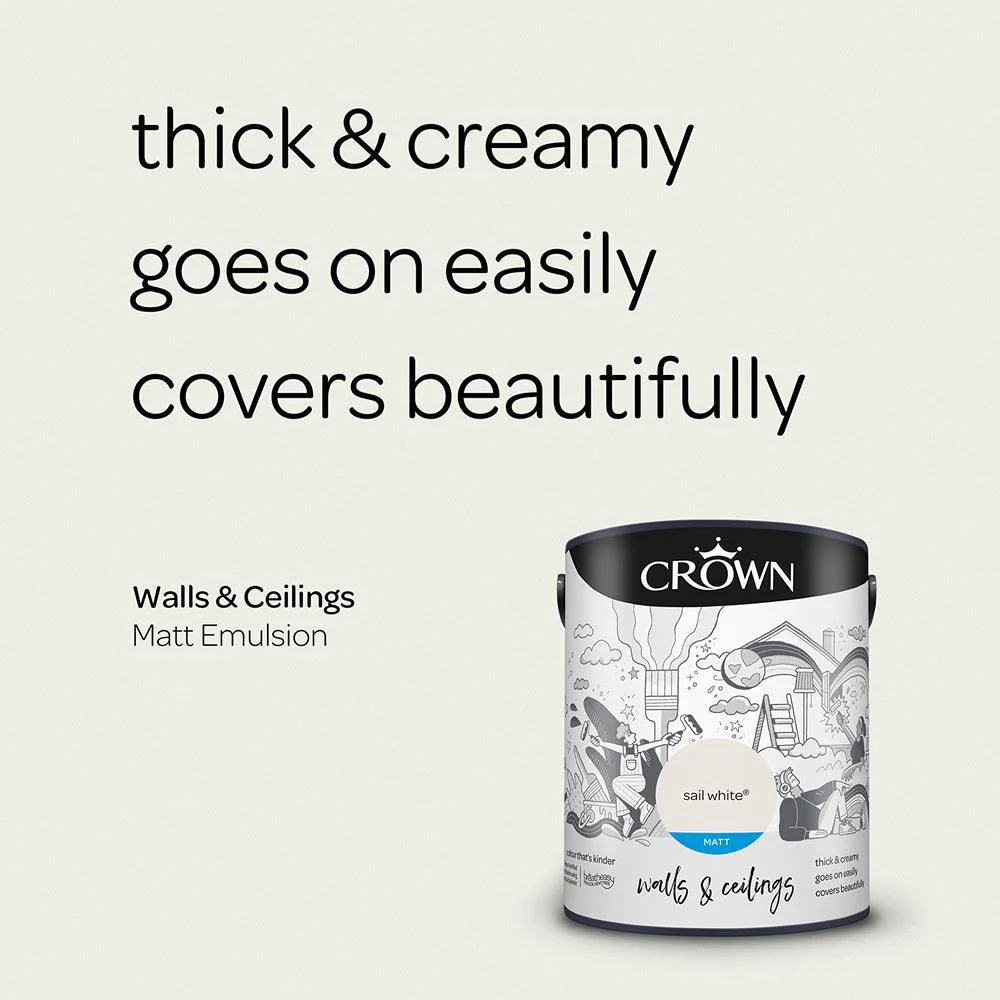 Crown Walls & Ceilings Matt Emulsion Paint | Sail White - Image 6