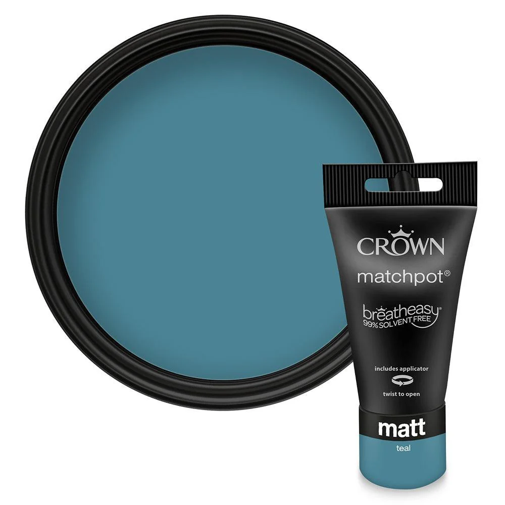 Crown Walls & Ceilings Matt Emulsion Paint | Teal | 40ml Tester