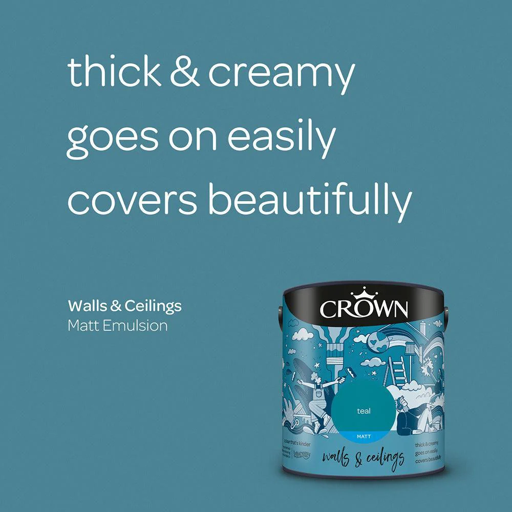 Crown Walls & Ceilings Matt Emulsion Paint | Teal - Image 6