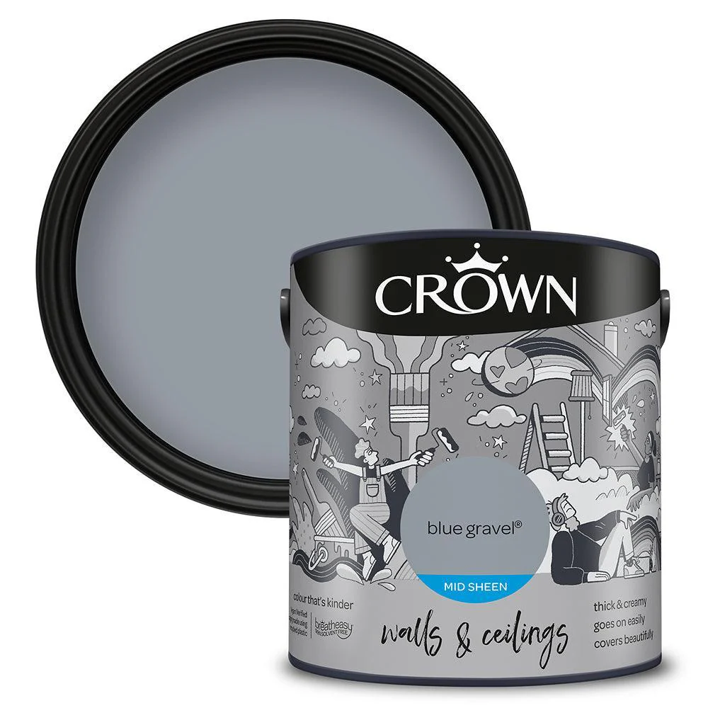 Crown Walls & Ceilings Mid Sheen Emulsion Paint | Blue Gravel