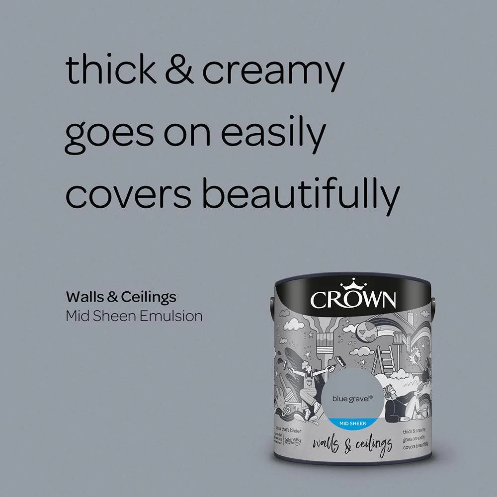 Crown Walls & Ceilings Mid Sheen Emulsion Paint | Blue Gravel - Image 6