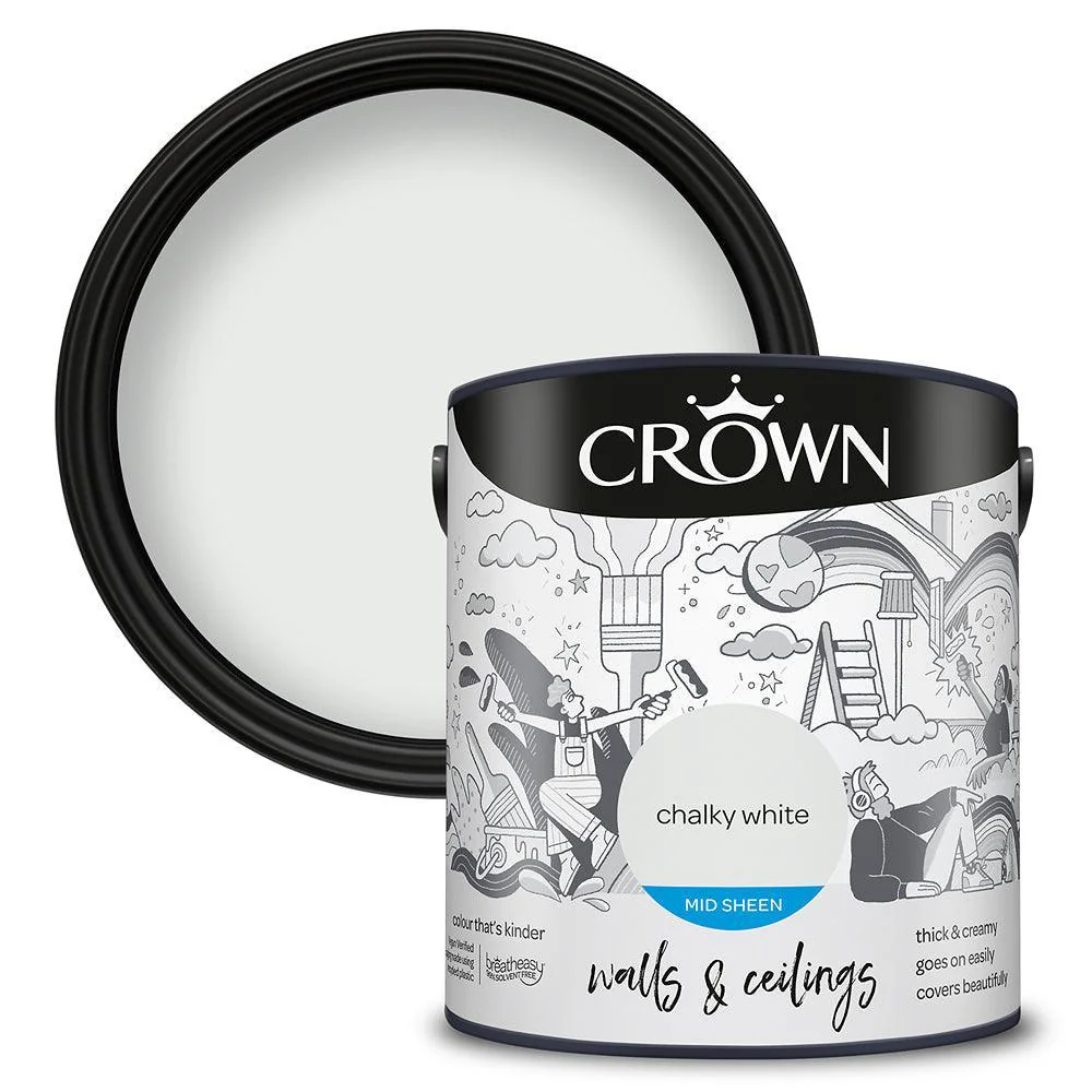Crown Walls & Ceilings Mid Sheen Emulsion Paint | Chalky White