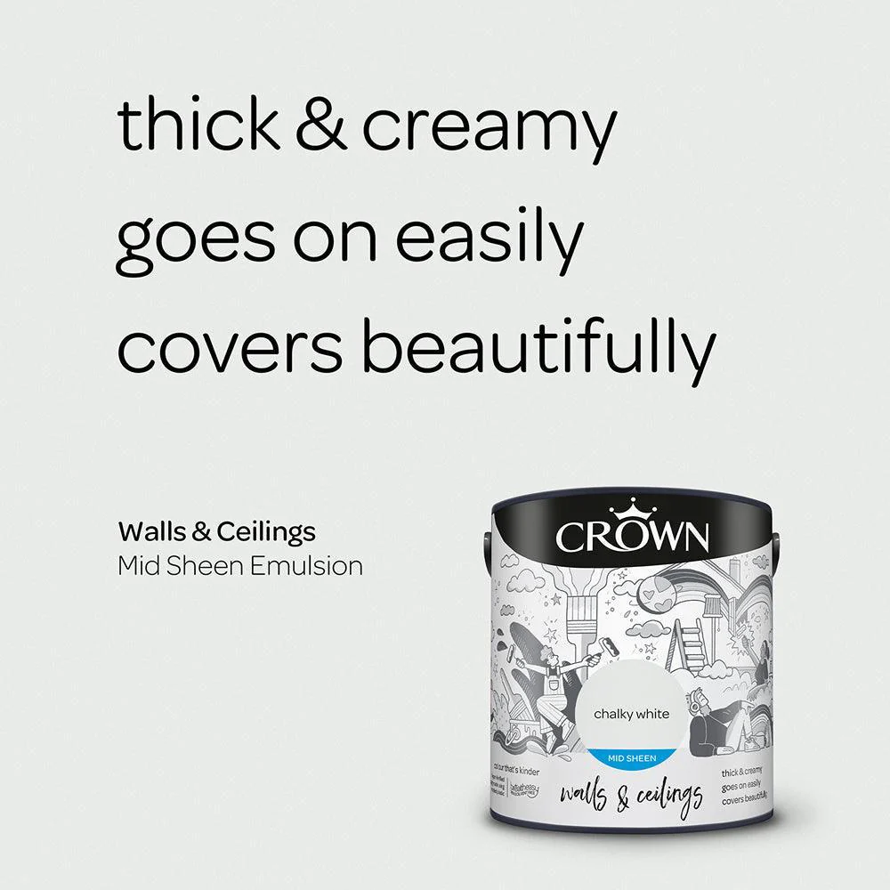 Crown Walls & Ceilings Mid Sheen Emulsion Paint | Chalky White - Image 6