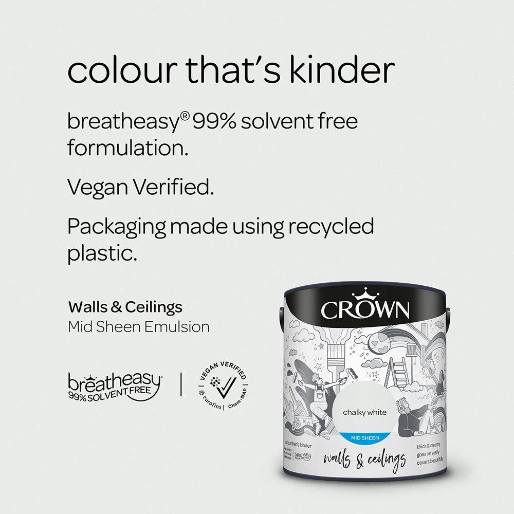 Crown Walls & Ceilings Mid Sheen Emulsion Paint | Chalky White - Image 7
