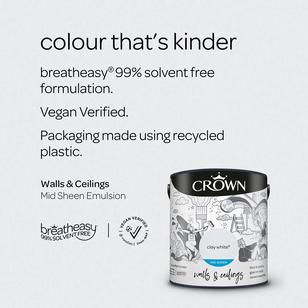 Crown Walls & Ceilings Mid Sheen Emulsion Paint | Clay White - Image 7