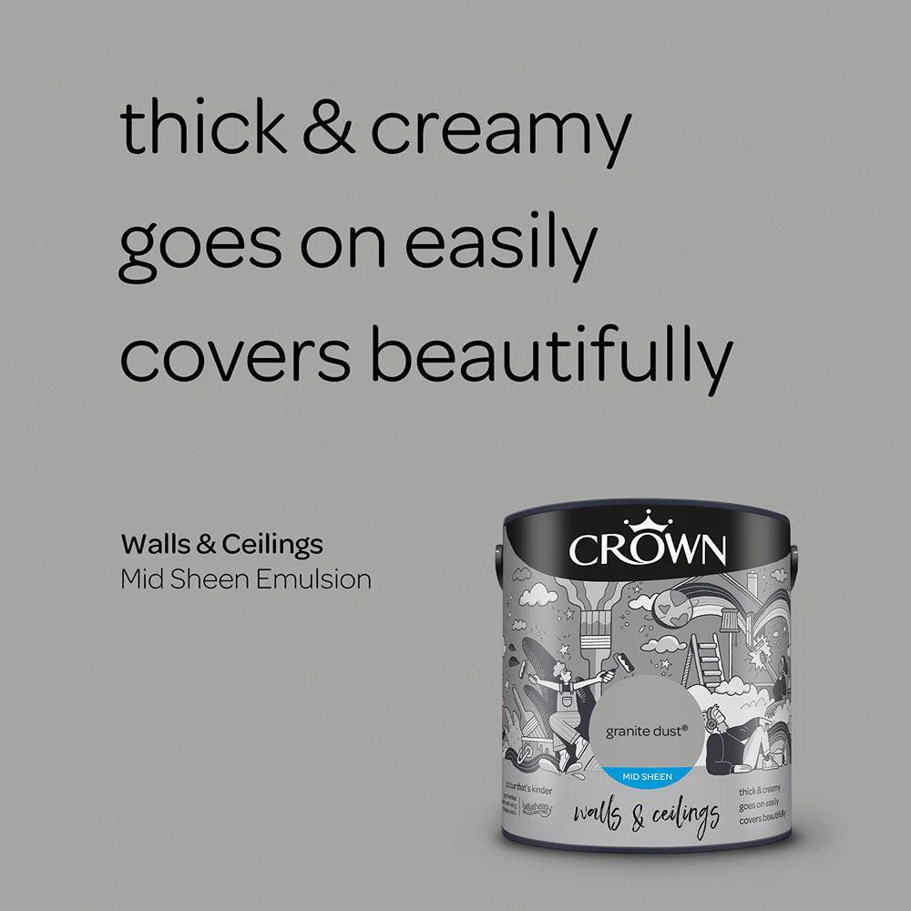 Crown Walls & Ceilings Mid Sheen Emulsion Paint | Granite Dust - Image 6