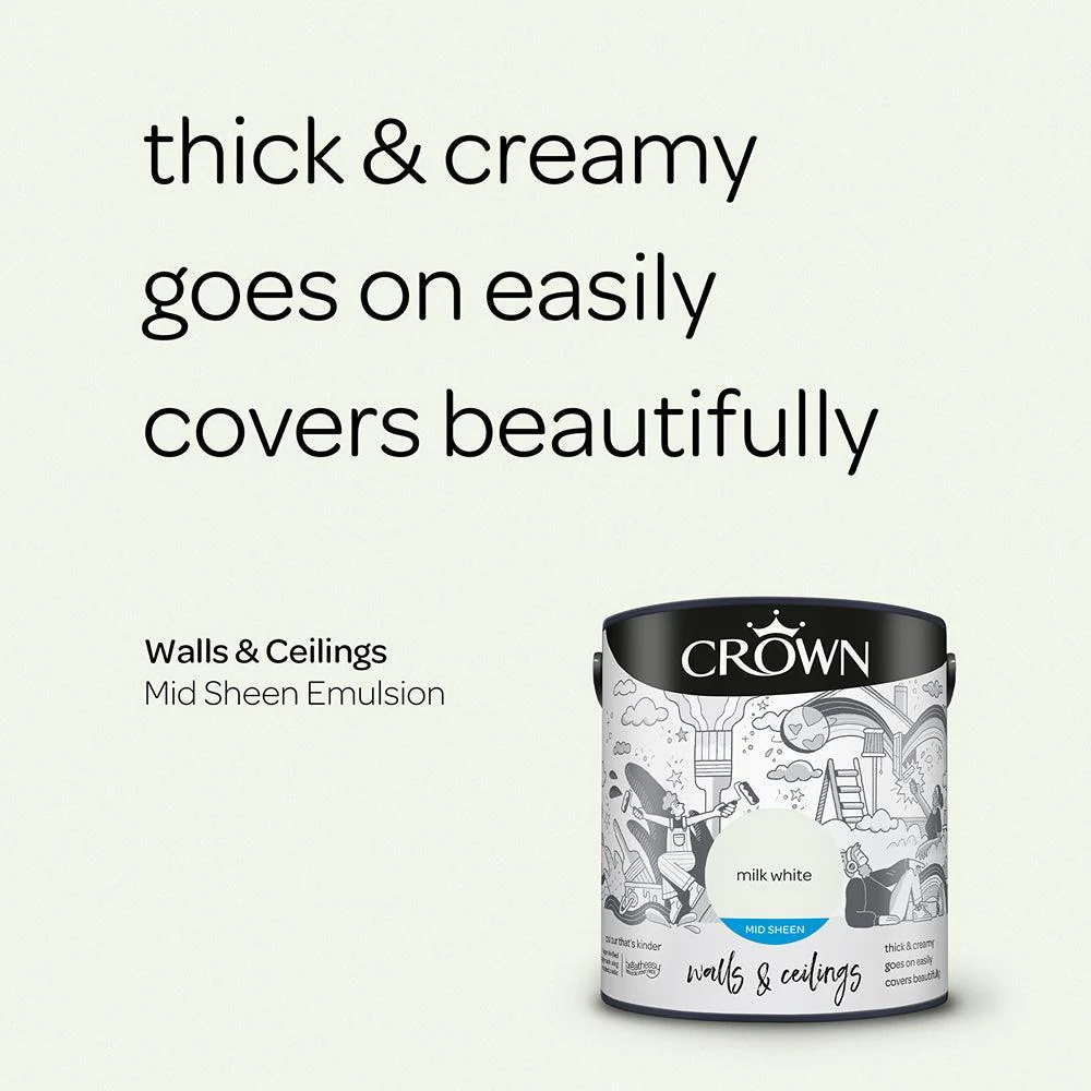 Crown Walls & Ceilings Mid Sheen Emulsion Paint | Milk White - Image 6