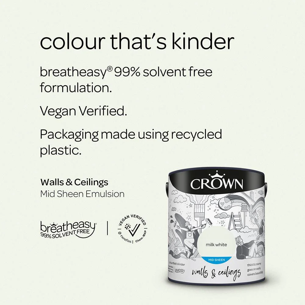 Crown Walls & Ceilings Mid Sheen Emulsion Paint | Milk White - Image 7