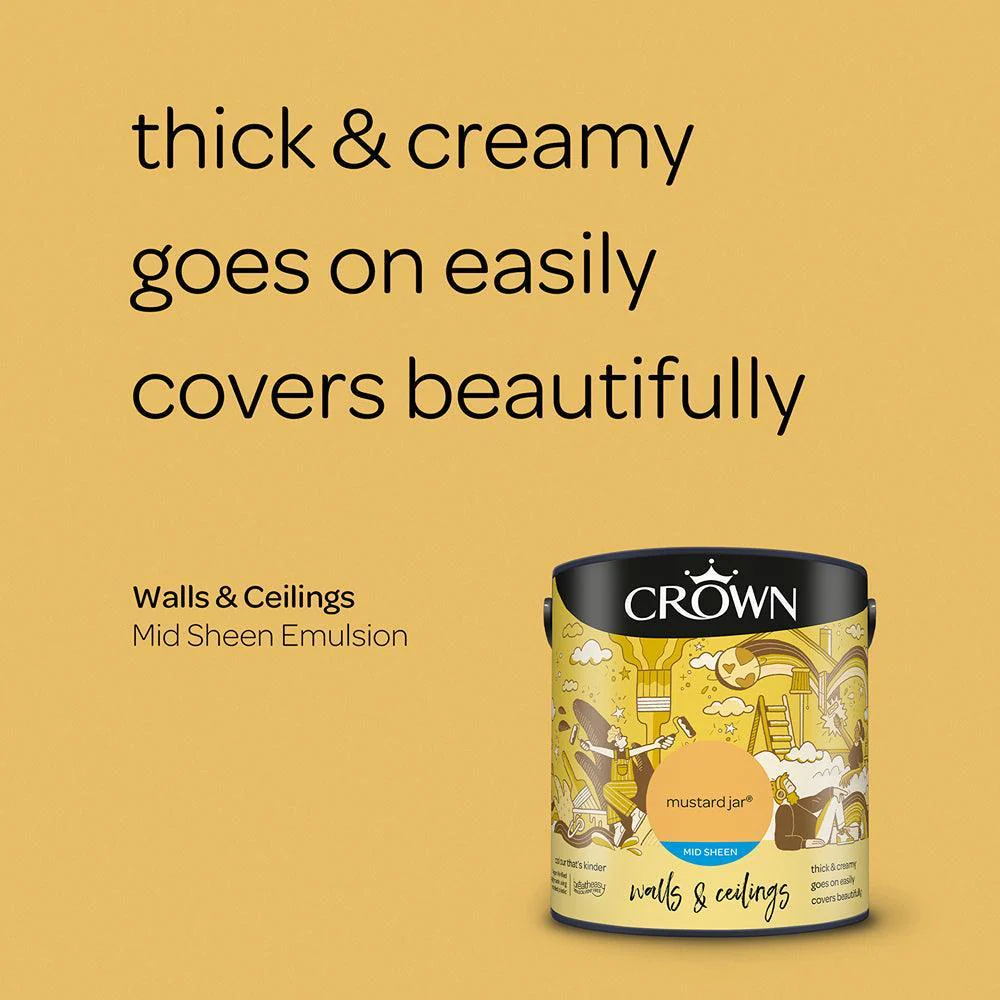 Crown Walls & Ceilings Mid Sheen Emulsion Paint | Mustard Jar - Image 6