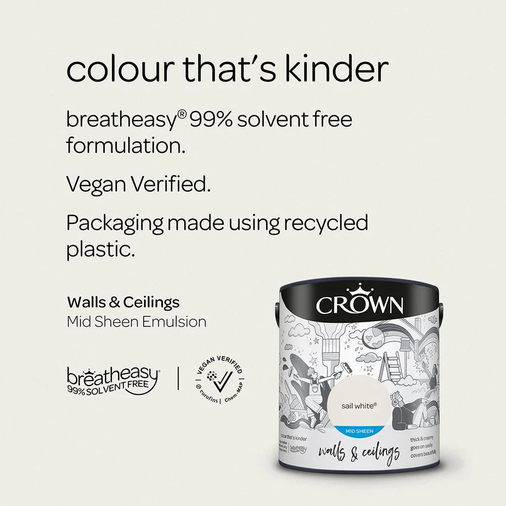 Crown Walls & Ceilings Mid Sheen Emulsion Paint | Sail White - Image 7