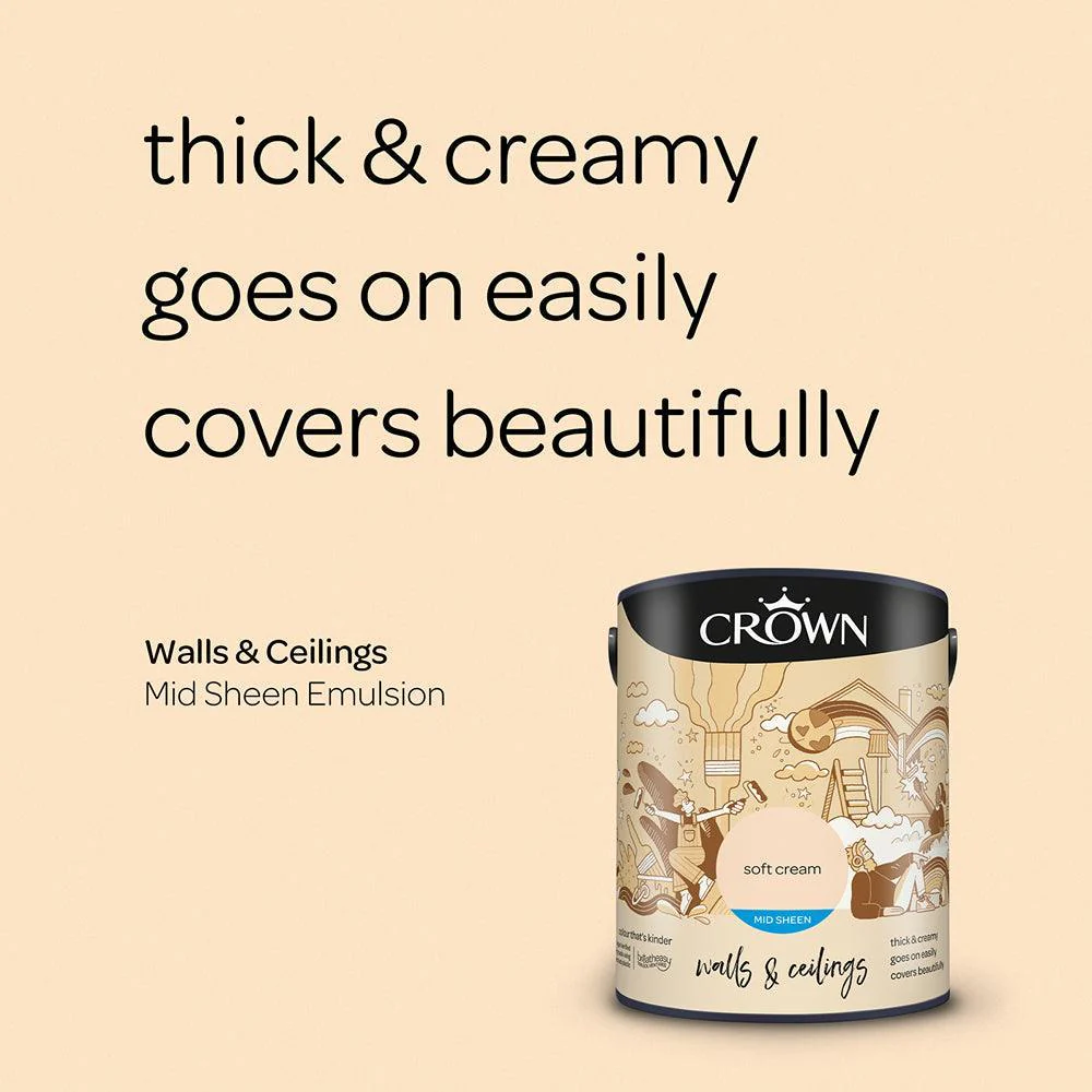 Crown Walls & Ceilings Mid Sheen Emulsion Paint | Soft Cream - Image 6