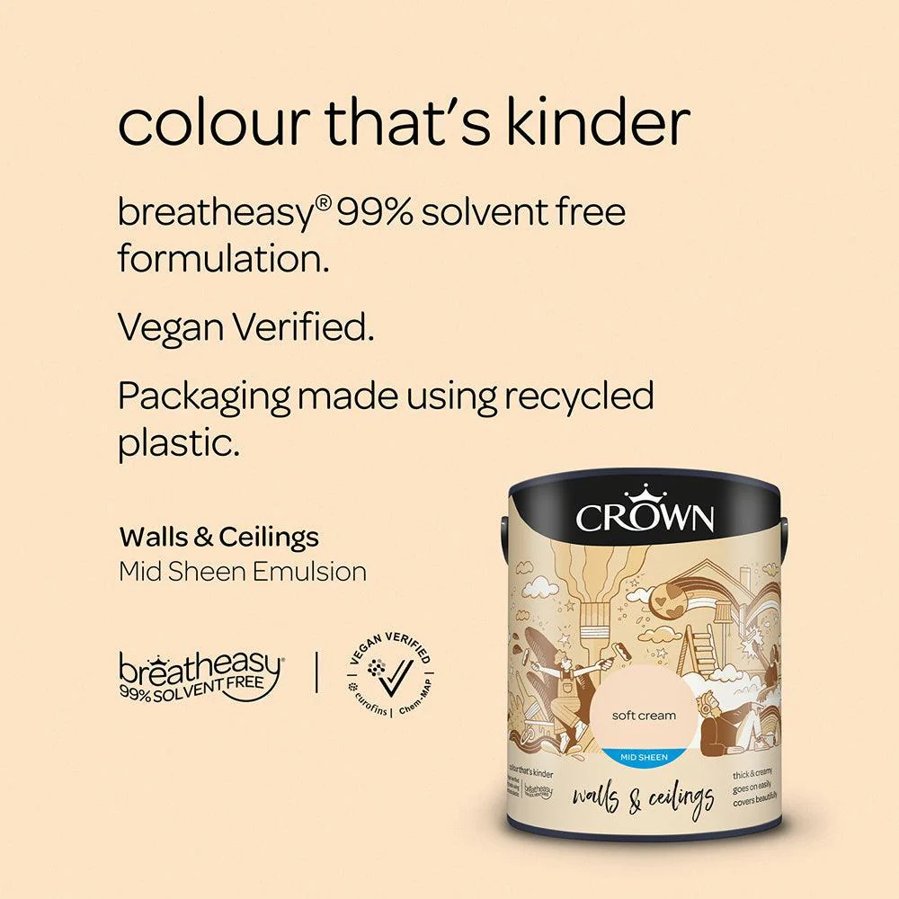 Crown Walls & Ceilings Mid Sheen Emulsion Paint | Soft Cream - Image 7