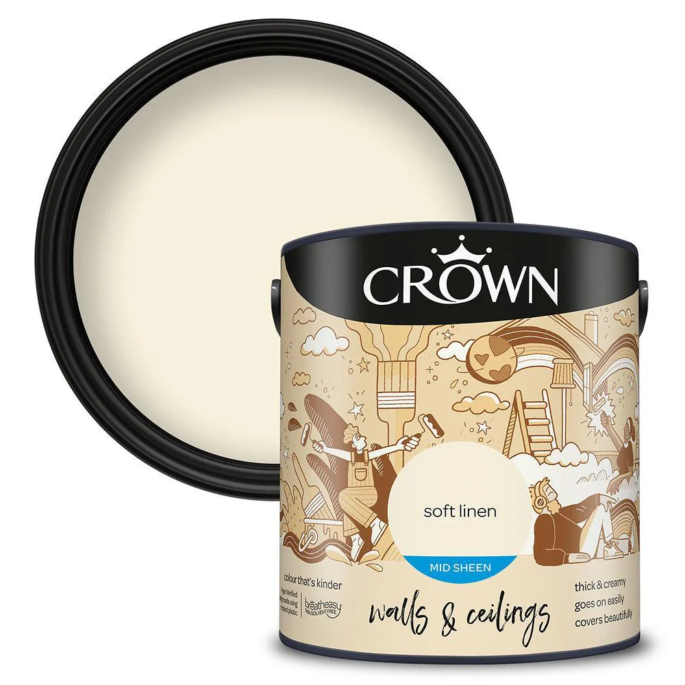 Crown Walls & Ceilings Mid Sheen Emulsion Paint | Soft Linen