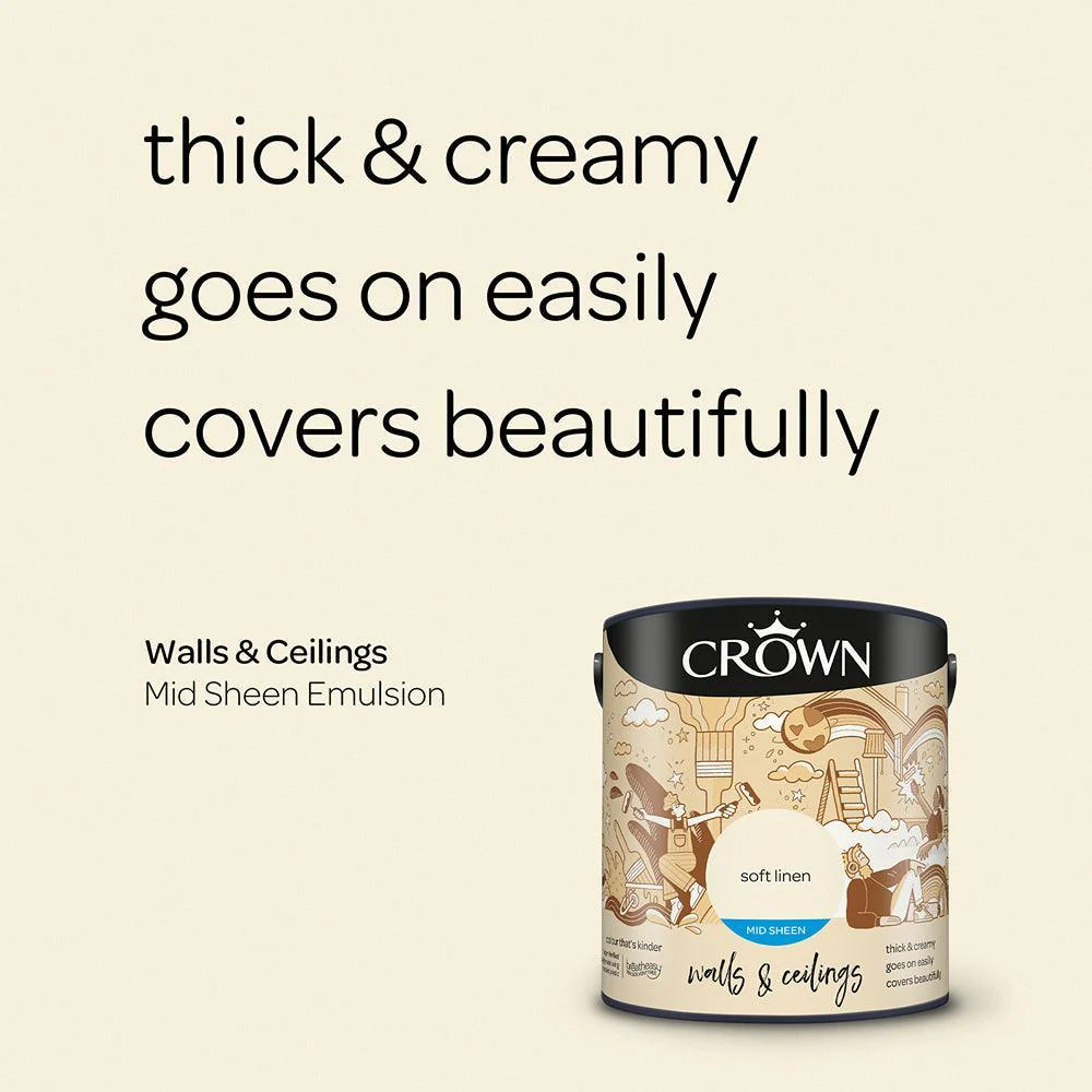 Crown Walls & Ceilings Mid Sheen Emulsion Paint | Soft Linen - Image 6