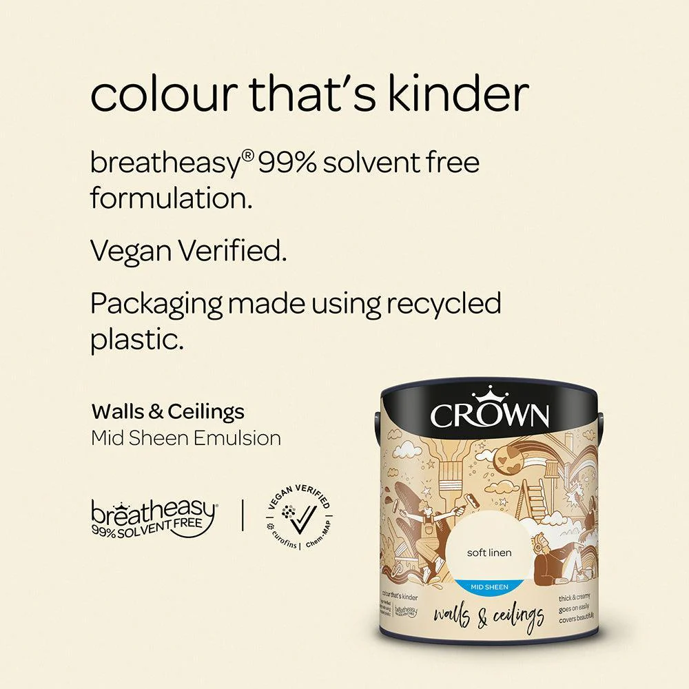 Crown Walls & Ceilings Mid Sheen Emulsion Paint | Soft Linen - Image 7