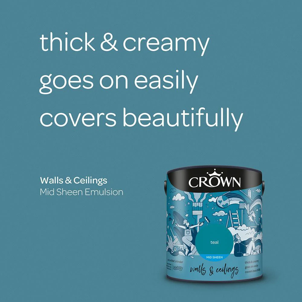 Crown Walls & Ceilings Mid Sheen Emulsion Paint | Teal - Image 6