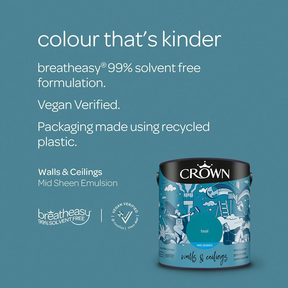 Crown Walls & Ceilings Mid Sheen Emulsion Paint | Teal - Image 7