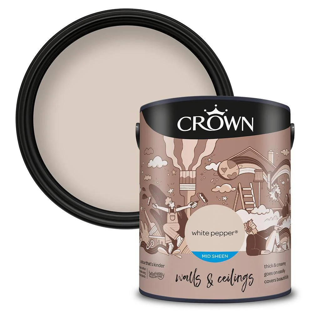 Crown Walls & Ceilings Mid Sheen Emulsion Paint | White Pepper