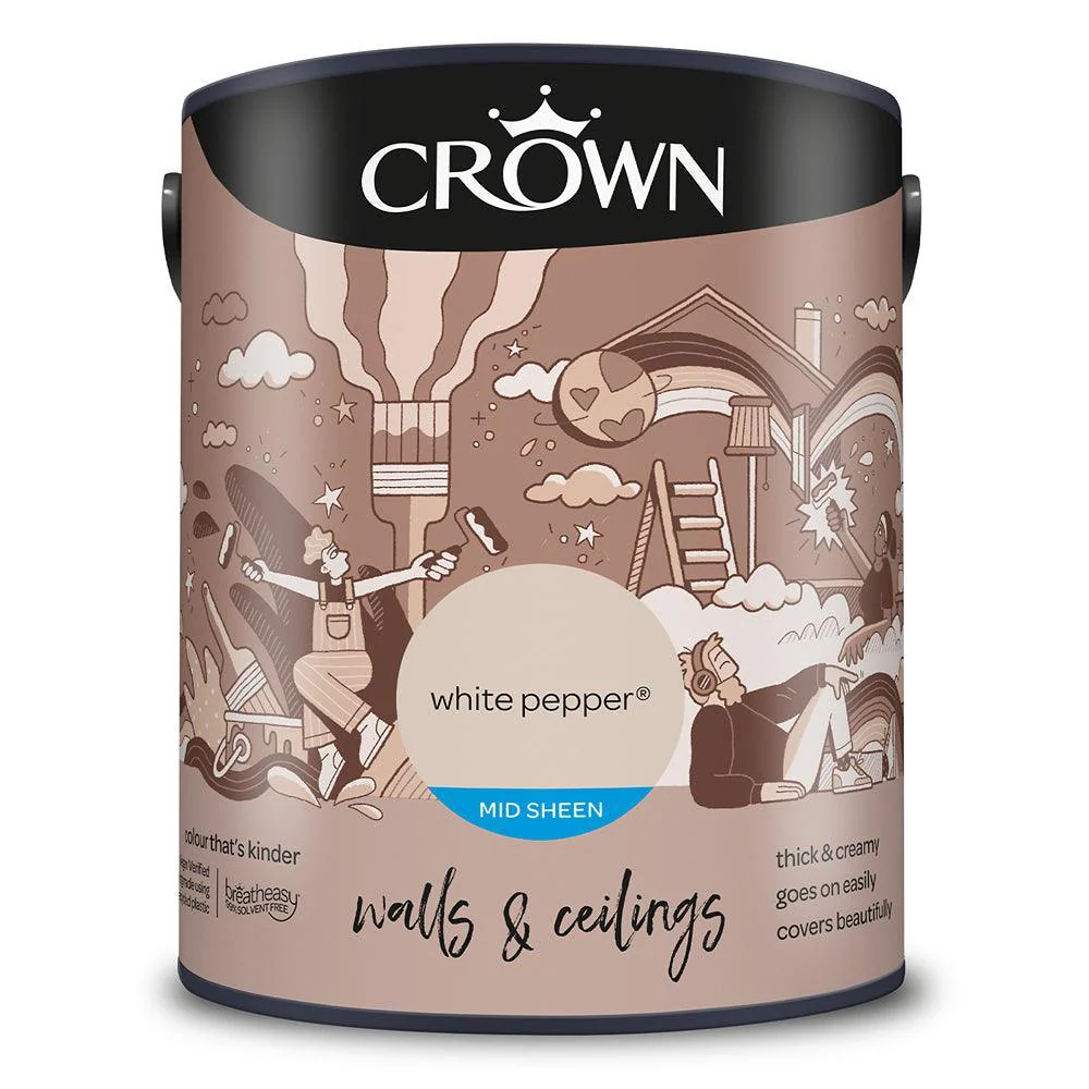 Crown Walls & Ceilings Mid Sheen Emulsion Paint | White Pepper - Image 3