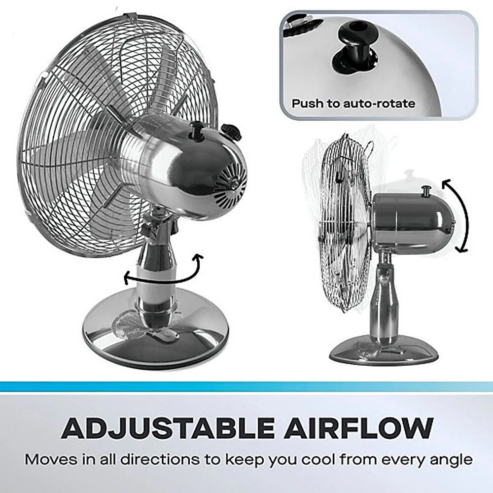 Daewoo 12 Inch Chrome Metal Desk Fan | Adjustable Tilt Head, Safety Grille - Image 3