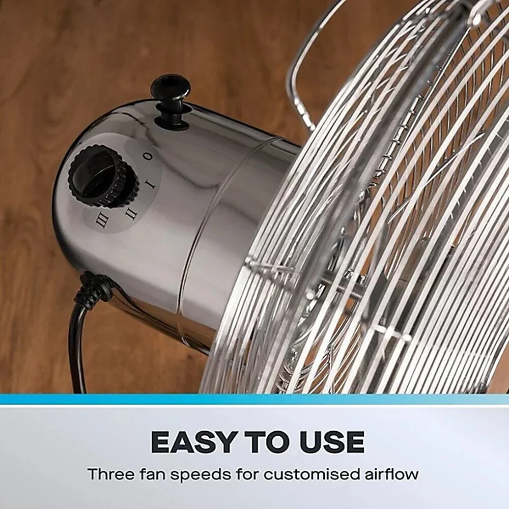 Daewoo 12 Inch Chrome Metal Desk Fan | Adjustable Tilt Head, Safety Grille - Image 4