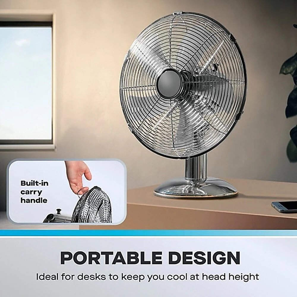 Daewoo 12 Inch Chrome Metal Desk Fan | Adjustable Tilt Head, Safety Grille - Image 5